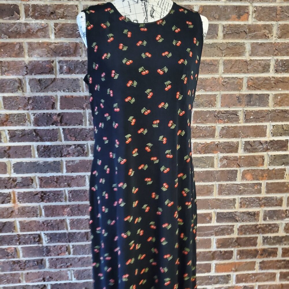 NEW Coldwater Creek Sleeveless Black with Cherry Print Dress - Medium